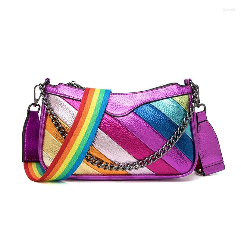 Borse da sera Borsa a tracolla con catena di giunzione a blocchi di colore da donna dal design di nicchia Borsa da donna in PU arcobaleno con spalla interna