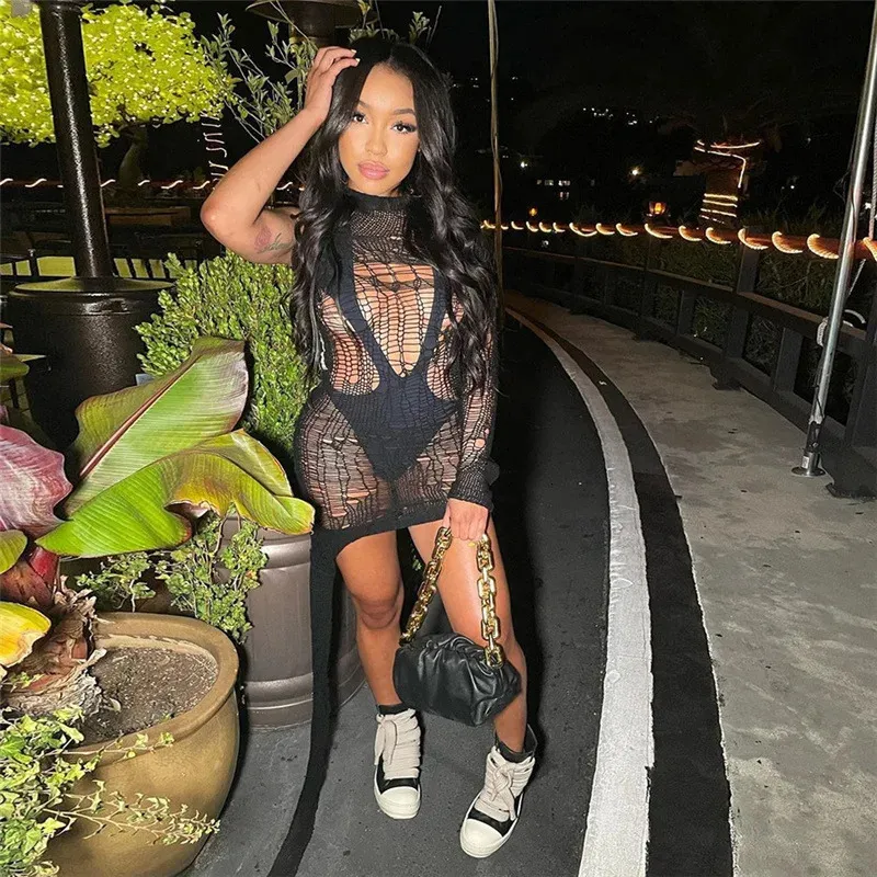 white christmas dresses Women Spring Style Sexy Key Hole Long Sleeve Mesh White Midi Bodycon  Bandage Dress 2024 Elegant Evening Club Party Dress main image 0