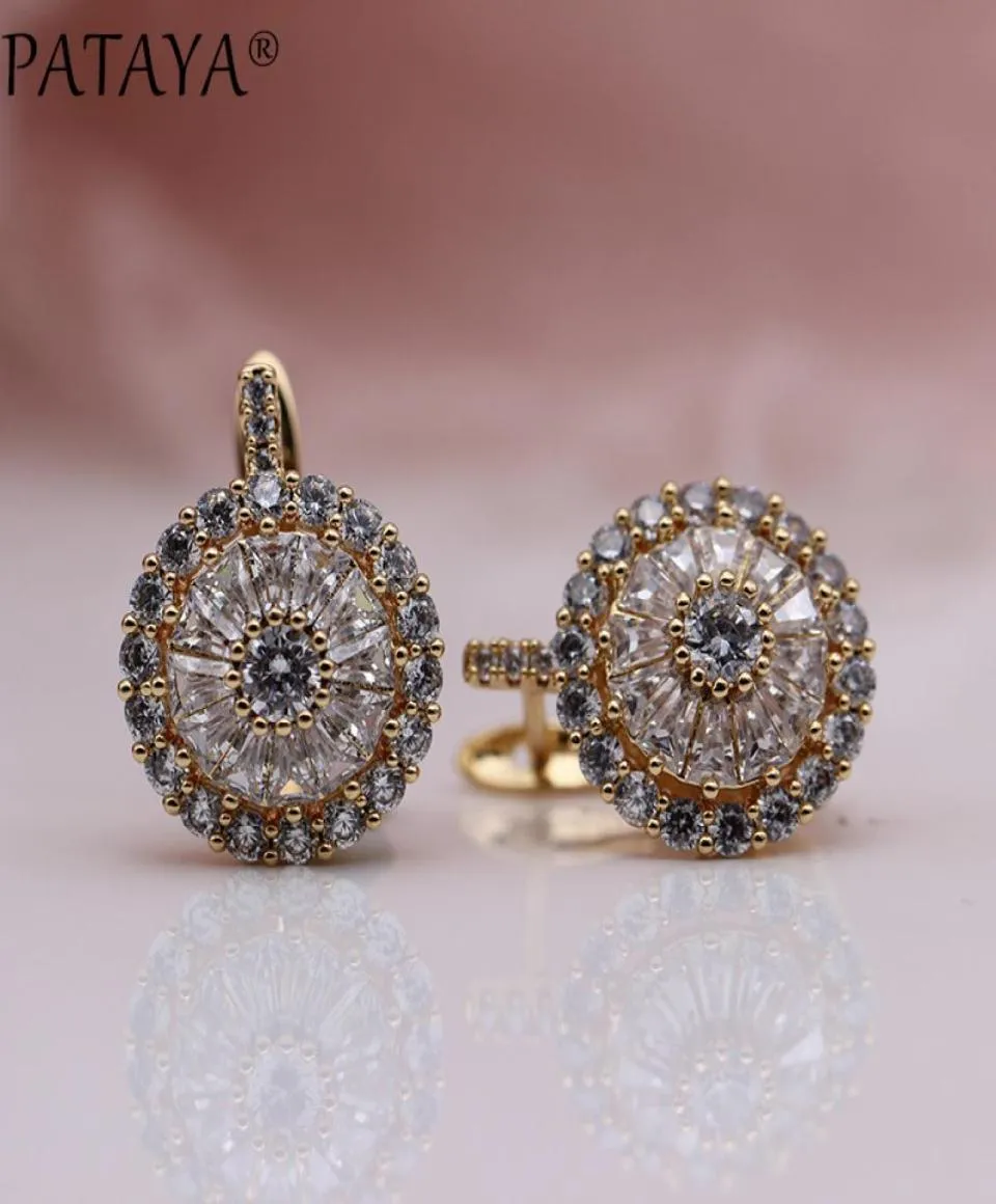 PATAYA NY ORIGINAL DESIGN 585 ROSE GOLD Luxury Microwax Inlay Natural Zirconia Dingle Earrings Women Wedding Earring JE8112360