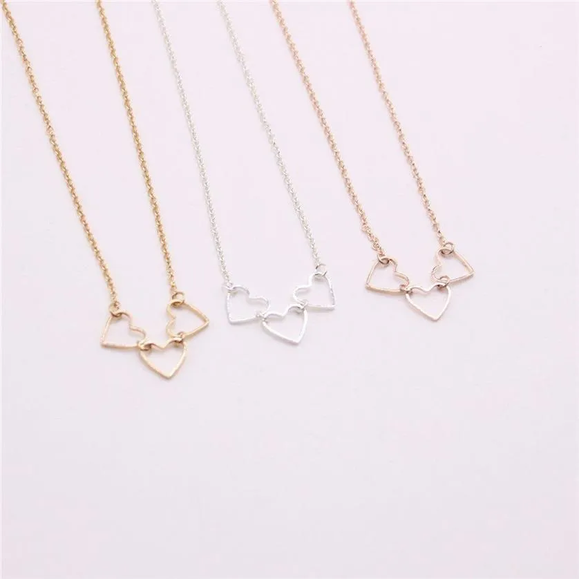 Collier coeur d'amour ajouré, trois pendentifs, combinaison pour filles, pour femmes, or, argent, Rose, trois couleurs en option297M