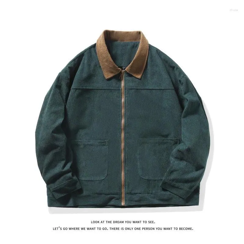 남성용 재킷 2024 American Vintage High Street 지퍼 재킷 가을 겨울 캐주얼 남성 대형 패치 워크 코듀로이 코트