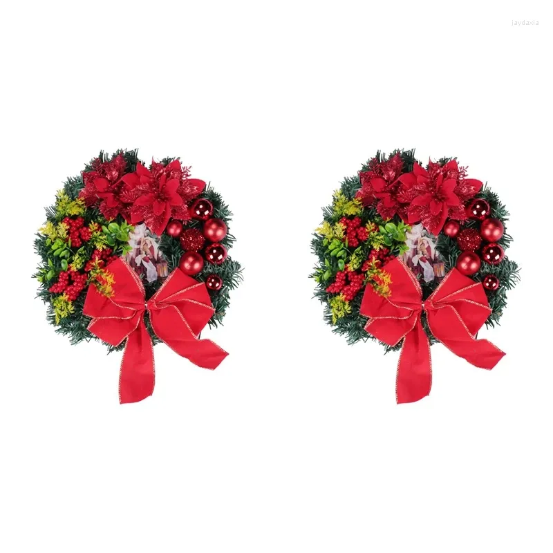 Decoratieve bloemen 2x kerstkrans met verlichting Hangende ornamenten Voordeur Wanddecoraties Vrolijke boom Kunstmatige slinger