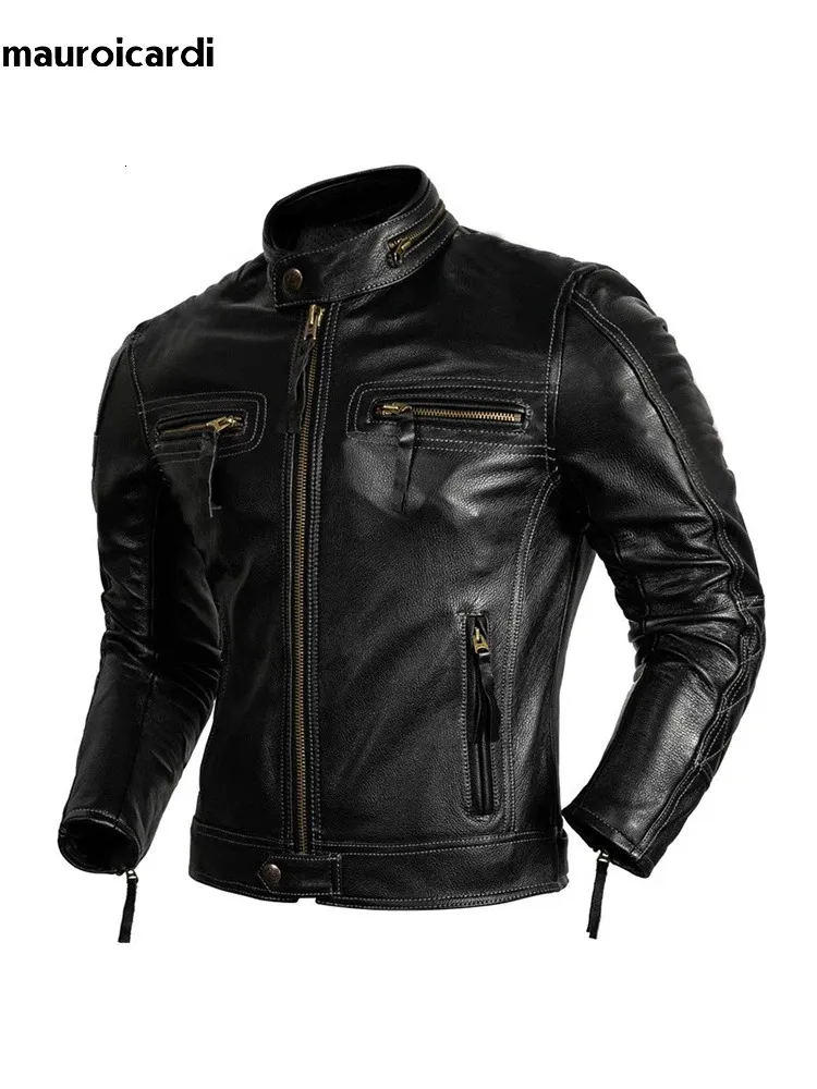 Mauroicardi printemps automne Cool noir Faux cuir Racer moto veste hommes fermeture éclair de luxe concepteur Emo vêtements 240106