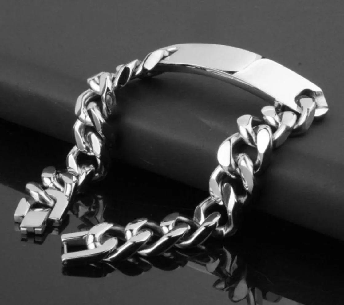 Bijoux hommes ID Bracelet chaînes à maillons cubains couleur argent poli Bracelet en acier inoxydable pour Bracelet accessoire masculin Whole42145121727324