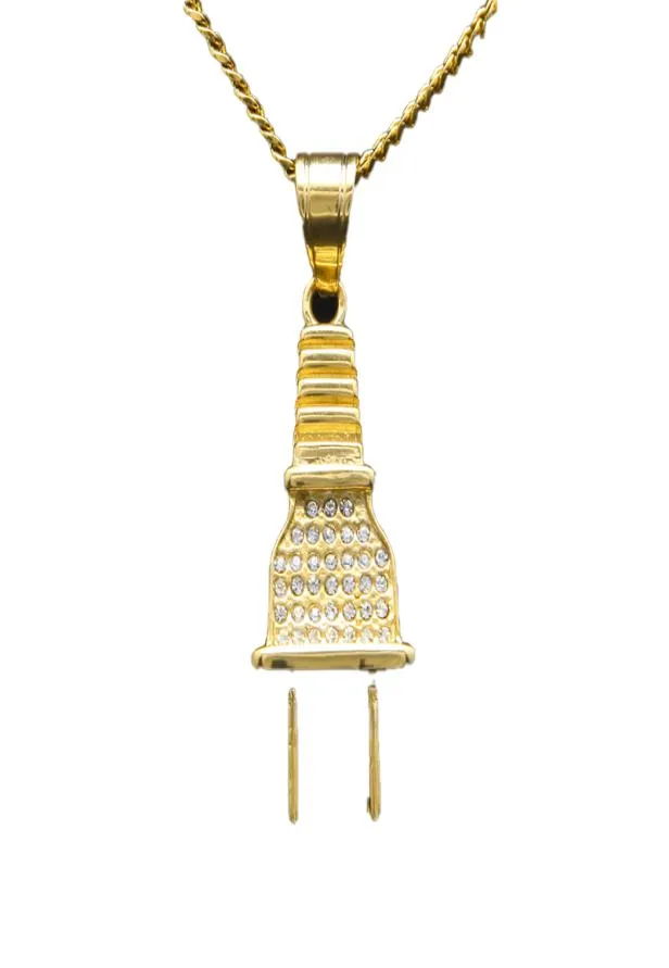 Ny ankomst Hip Hop Plug Pendant Halsband 18K Verklig guldfärg för män Kvinnor Hiphop Jewelry4502686