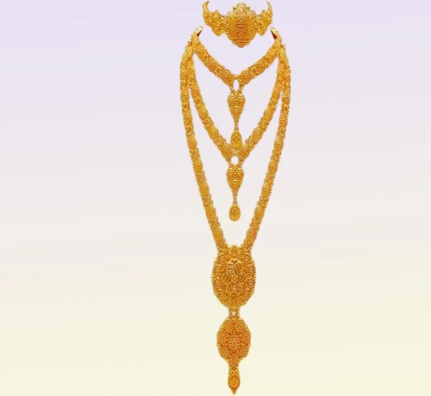 Arabiska dubai smycken set för kvinnorörhängen Etiopisk afrikansk långkedja guldfärg halsband bröllop brud gåva 2207216091588
