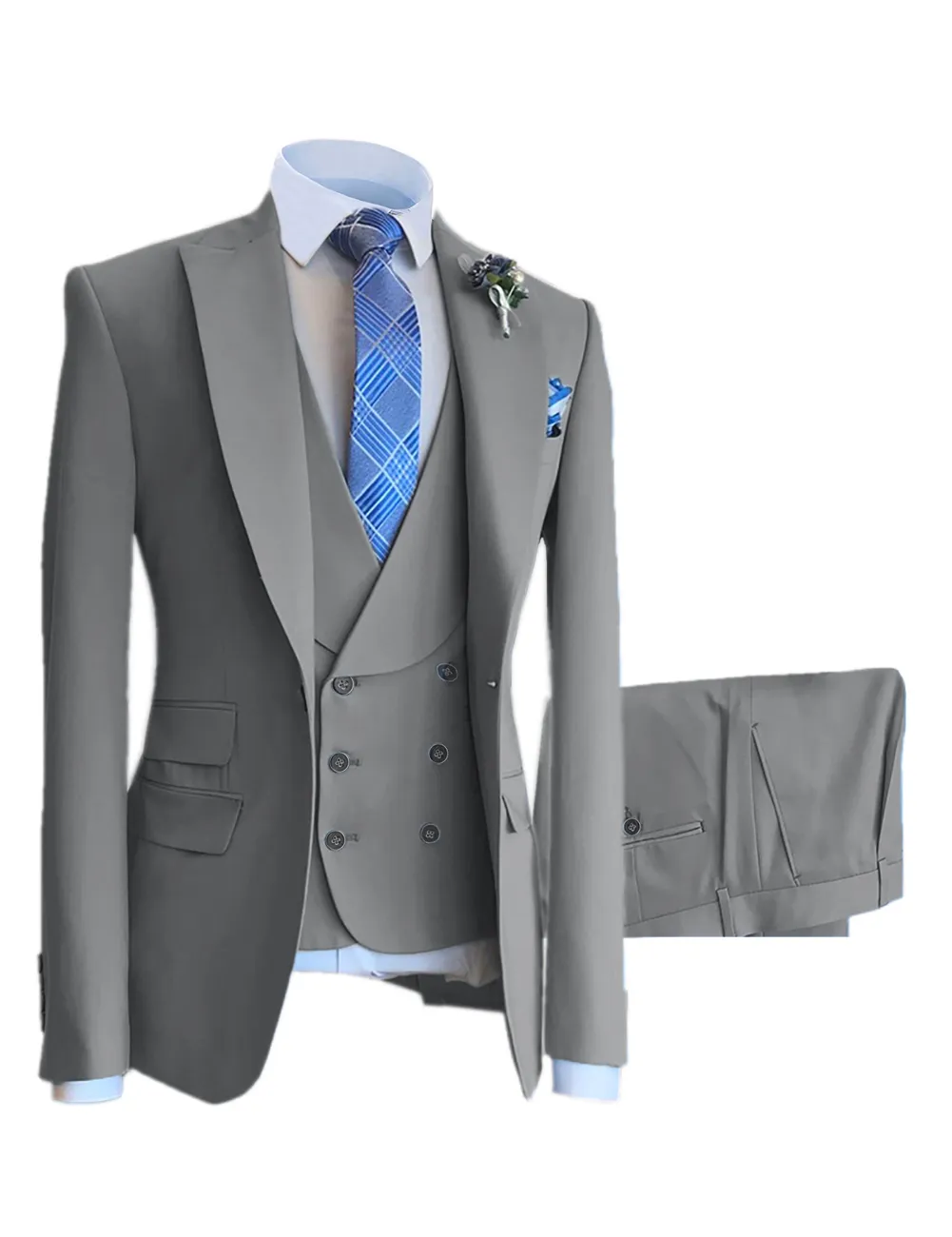 Nouveauté garçons d'honneur pic revers marié smoking gris hommes costumes mariage/bal/dîner 3 pièces blazer (veste + pantalon + nœud papillon + gilet) Z74