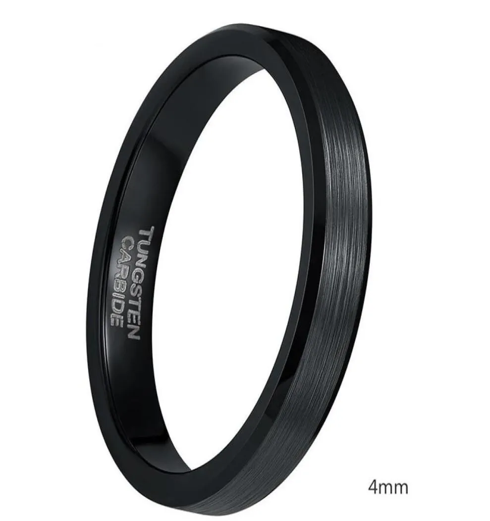 4mm 6mm 8mm Black Tungsten Cardide Ring Men High Polished Edges Wedding Band förlovningsringar för kvinnor Male smycken Comfort Fit2411359