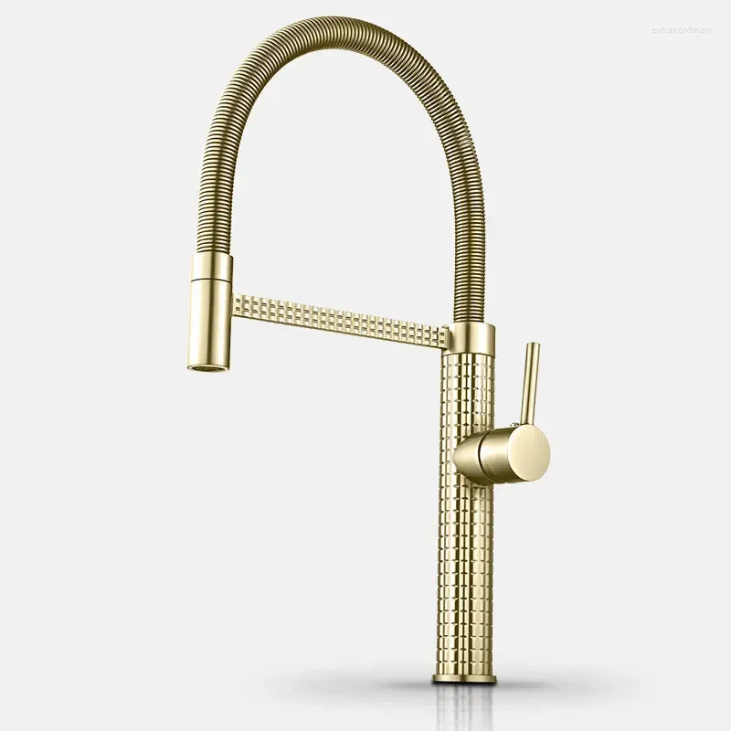 Kitchen Faucets Tuqiu Sink Faucet Tap And Cold Carved Spring Brass Rotation Pull Down Decked Single Lever Mixer