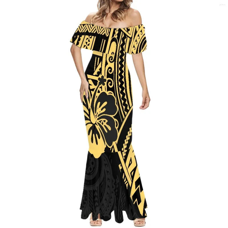 Casual Dresses Luxury Ladies Formal Occasions Fishtail Dress Off-The-Shoulder Tight Polynesian Print Fashion Elegant Summer