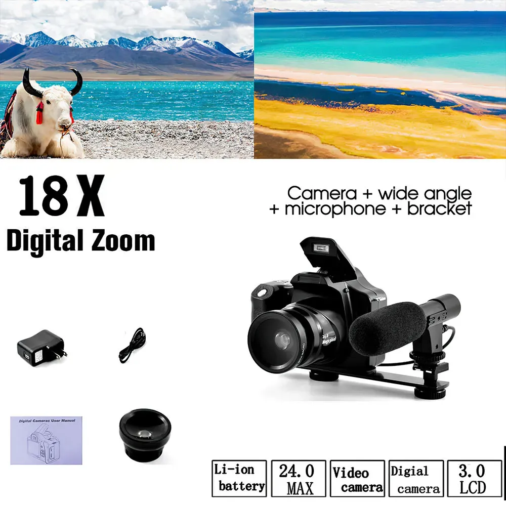 Appareil Photo Numérique 64MP 4K avec Zoom 18X, écran IPS, Balance des Blancs, Stabilisation, Détection de Visage pour la Photographie, Vlogging