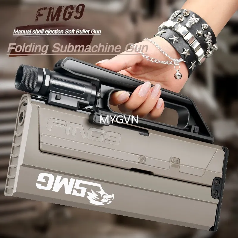 FMG 9 Folding Submachine Gun Toy Soft Bullet Blaster Manual Shooting Launcher For Adults Boys Children Outdoor 001 highest version.