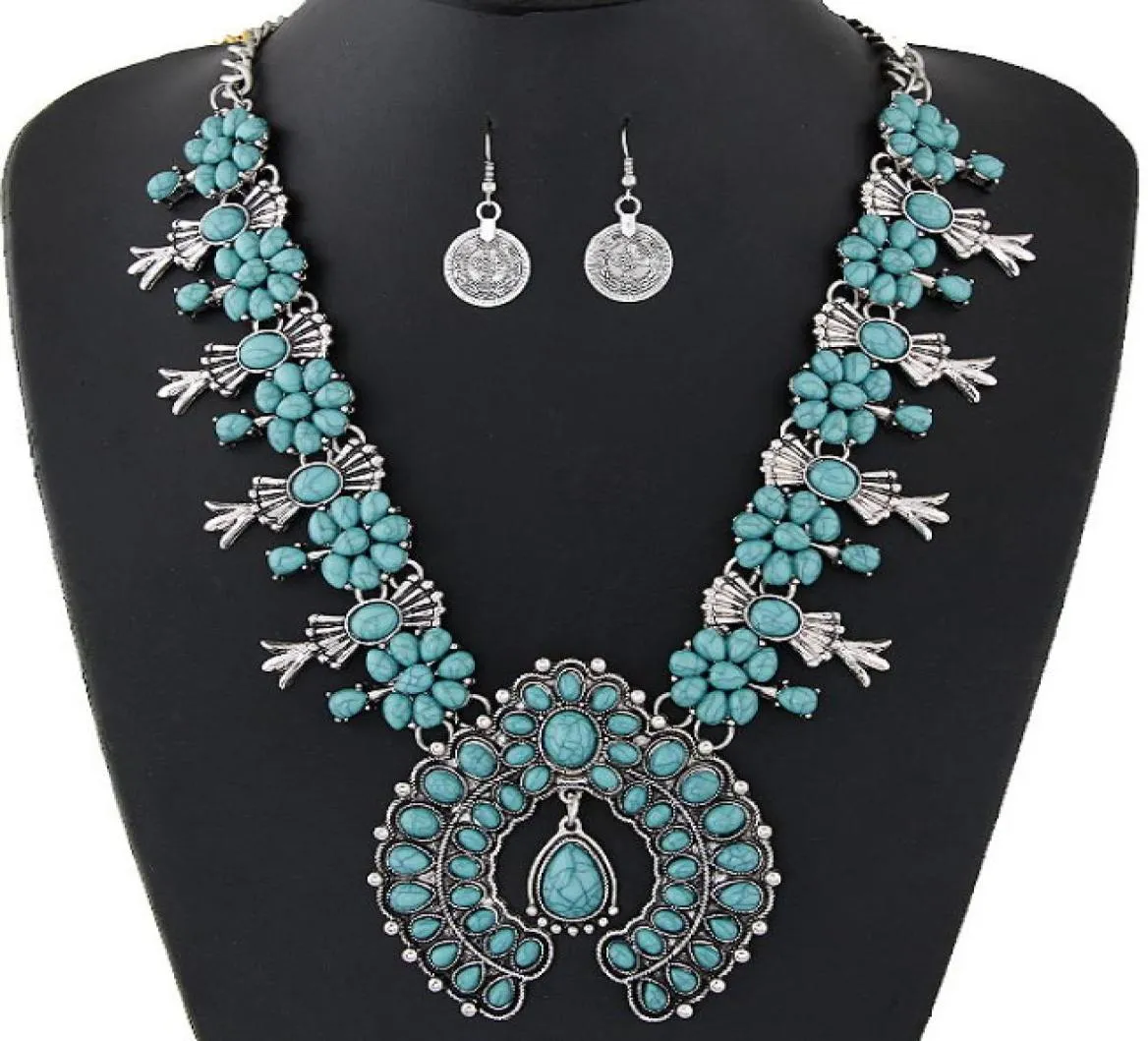 Ensembles de bijoux bohème pour femmes Vintage perles africaines ensemble de bijoux Turquoise pièce déclaration collier boucles d'oreilles ensemble bijoux de mode2993146