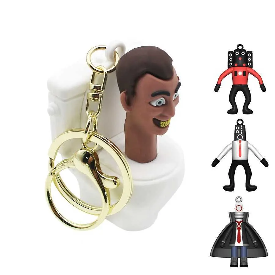 Portachiavi Skibidi Toilets Keychian Anime Toilet Man VS Monitor People Doll Figure Pendent Skibidi Bop Yes Key Chians Regalo per uomo J240108