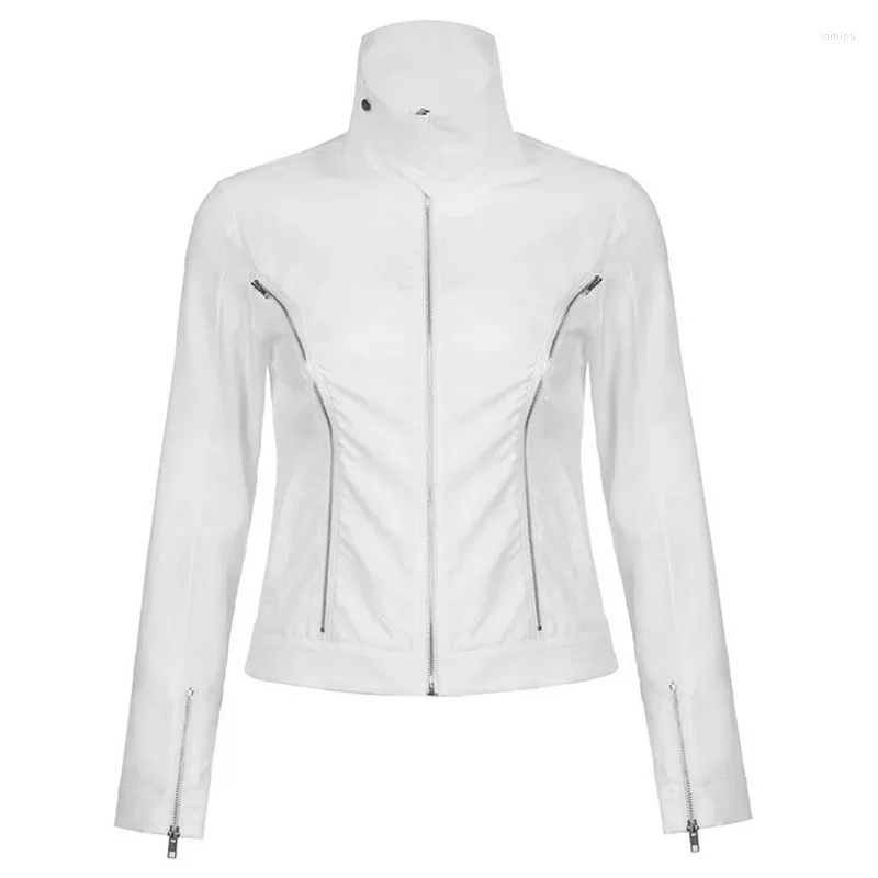 Chaquetas de mujer Chaqueta de estilo punk para mujer Ropa de primavera y otoño Manga larga Cuello alto Cierre de cremallera Color sólido Tops frescos Ropa femenina