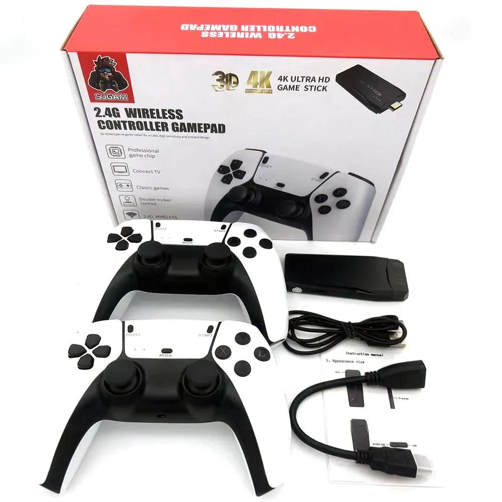 Jogadores M8 M8S Console de videogame 2.4G Double Wireless Controller Game Stick 4K 20000 jogos 64 GB Retro Classic Handheld Games Players Foot