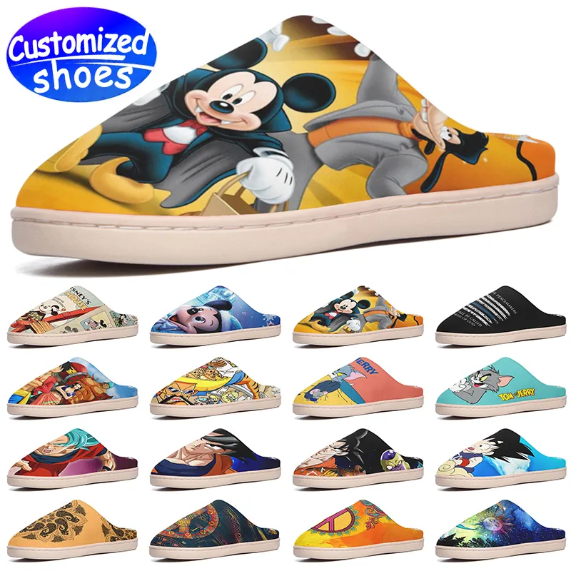 Sapatos personalizados Chinelo personalizado Tom e Jerry Dragon Heroes Mouse Sandle Babouche Padrão de desenho animado Homens Mulheres Sapatos Vermelho Branco Tamanho Grande EUR 34-49