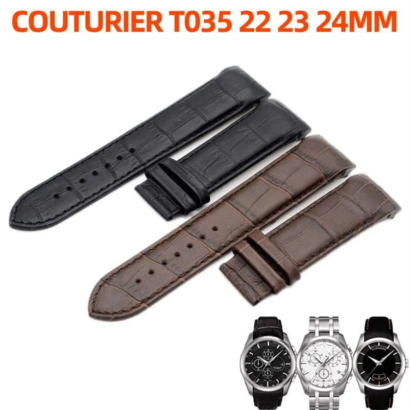 Correa de reloj para Tissot COUTURIER T035 Correa de reloj Correa con hebilla de acero Pulsera de muñeca Marrón Extremo curvado Correa de reloj de cuero genuino 22 mm295L