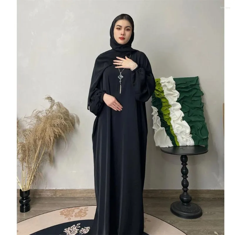 Abbigliamento etnico Pianura Donne musulmane Djellaba Eid Abaya con sciarpa Abito lungo maxi Ramadan Caftano Abito arabo islamico Dubai Femme turche saudite