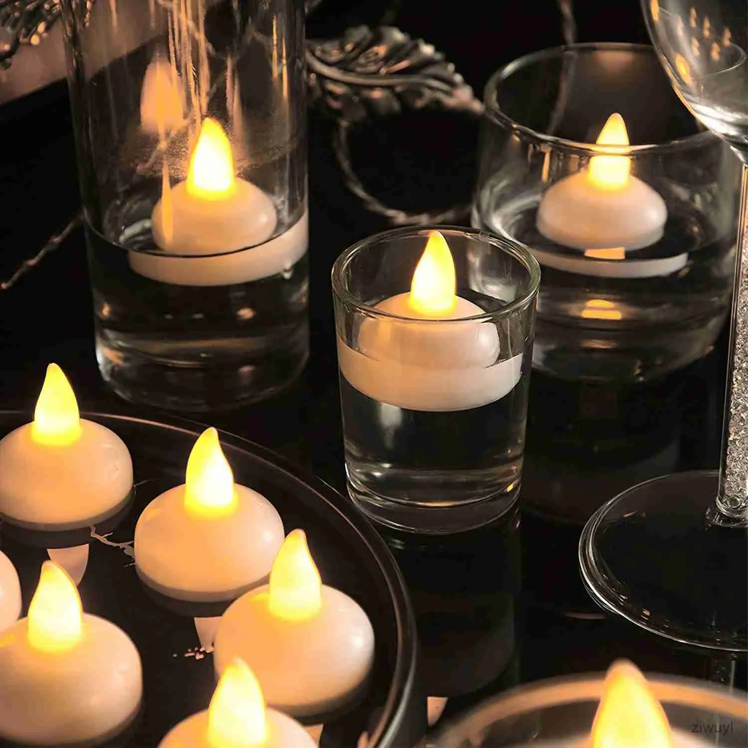 Kerzen 1 Stück flackernde flammenlose wasserdichte Kerzenlampe, die auf dem Wasser schwimmt, LED-Teelichter aus Kunststoff, batteriebetrieben, für Pool, Spa