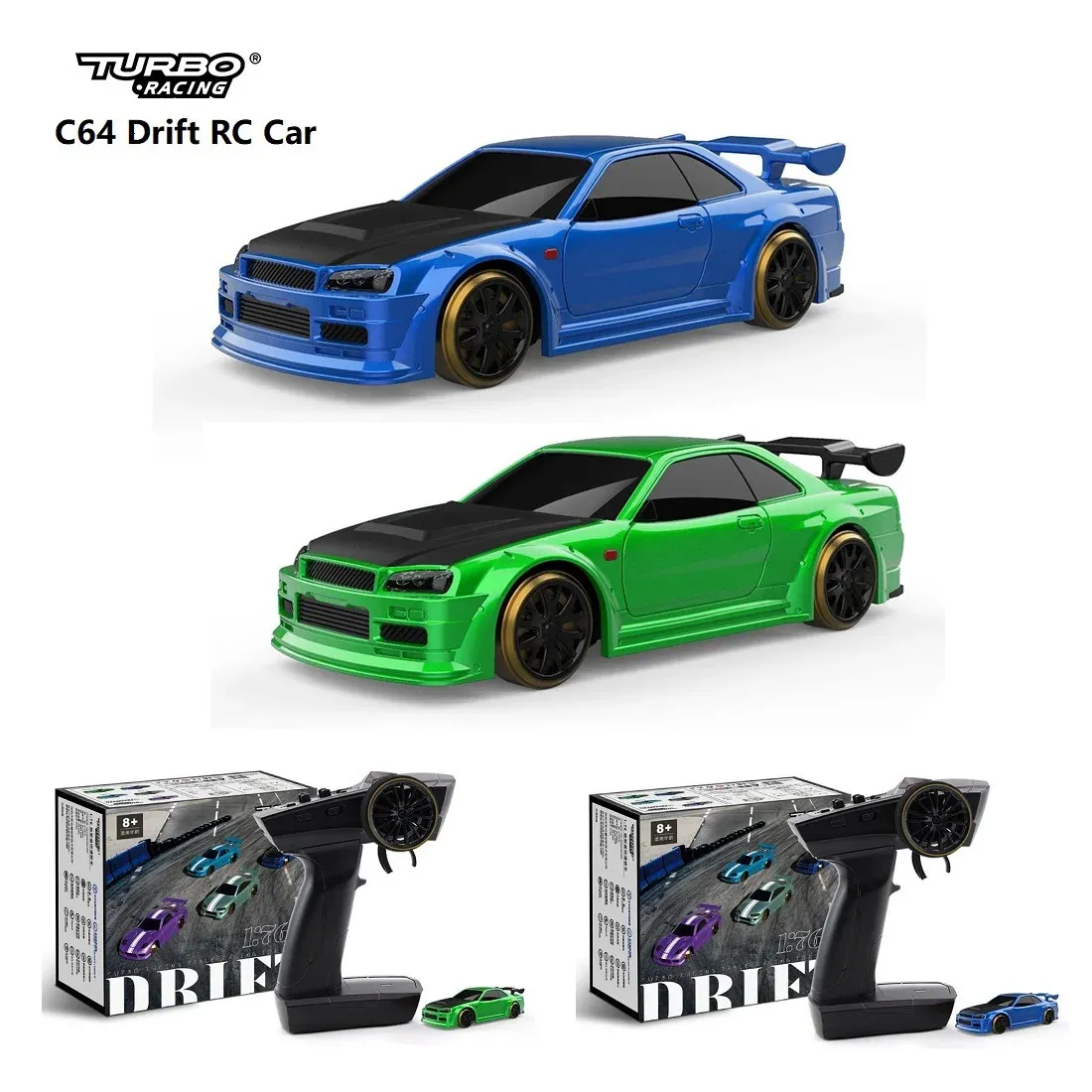 Turbo Racing C64 176 Drift RC Car With Gyro Radio Full Proportional Remote Control Toys RTR Track Mat for Kids and Adults 240106