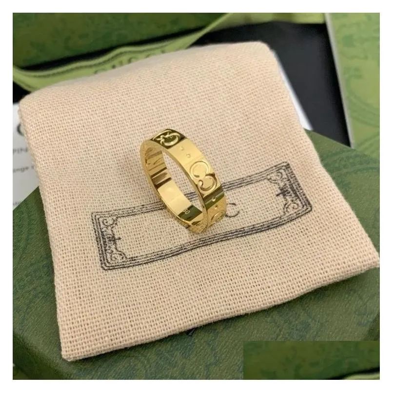 Anéis de banda Luxurys Anel de Prego Mens Designer Moda Titânio Aço Gravado Carta Padrão Noivado Tamanho 5-11 Para Mulheres Gota Entrega Oto95