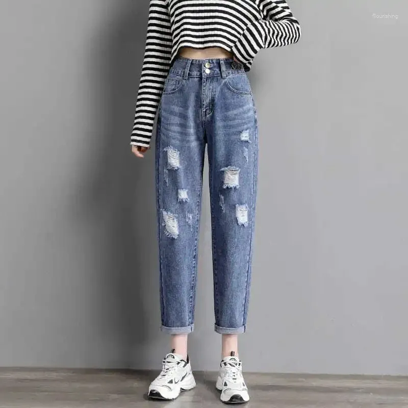 Jeans pour femmes Coréen Streetwear Ripped Capris Femmes Y2K Casual Loose Denim Harem Pantalon Vintage Baggy Mendiant Vaqueros Printemps Pantalones