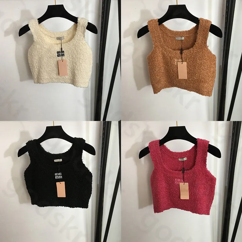 Haut court brodé à licou pour femmes, débardeur élégant en tricot imprimé, Camisole à col rond, gilet extensible d'été