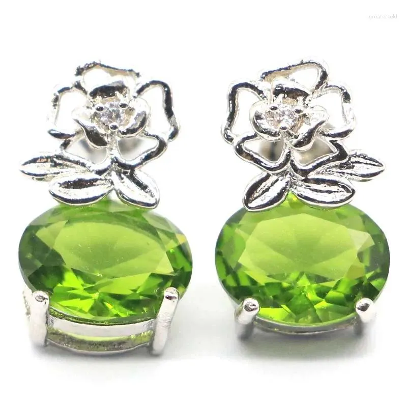 Brincos Compre 3 e ganhe 1 grátis 15x10mm Lindas flores fofas em forma de verde peridoto dourado citrino uso diário prata