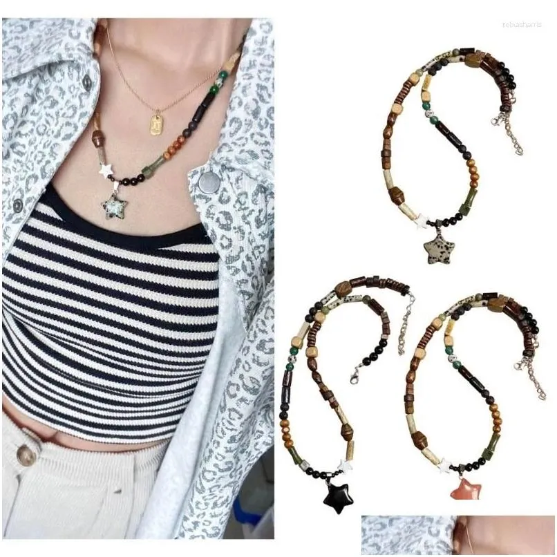 Ketten Chinesische Natürliche Perlen Halskette Lange Runde Flache Perle Choker Kette Einzigartige Stern Schlüsselbein Frauen Mädchen Teenager Drop Lieferung Schmuck NE OTU2T