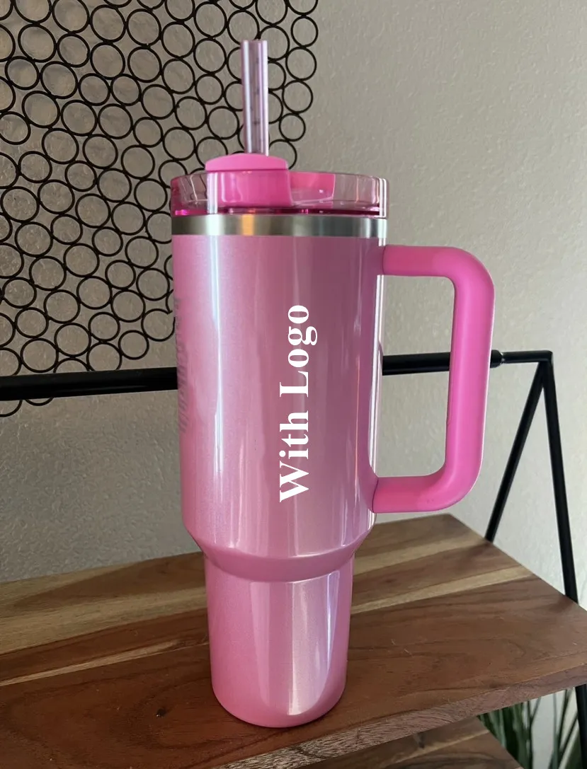 1: 1 logo cosmo pink tumplers Winter Pink Shimmery Limited Edition 40 Oz Tumblers 40oz Lid Straw Big Perize Beer Bottle Valentines Gift Pink Parade 0108