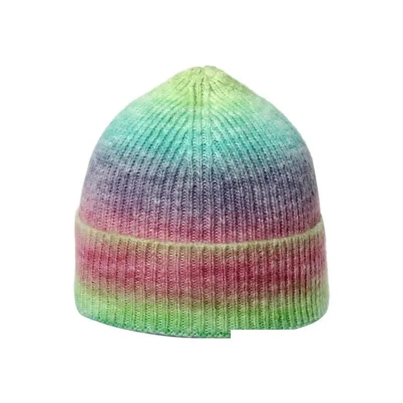 many colors tie dye knitted beanies women autumn winter thick warm hat rainbow beanies hats girl outdoor cap