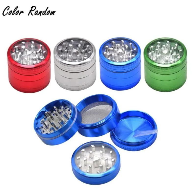 Billigaste flygplan Aluminium Rökning Herb Grinder 50mm 4 -stycken Clear Top Grinder Metal Tobacco Herb Svarare med Spice Catcher Smok2063982