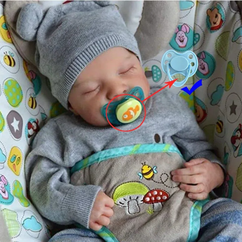 BZDOLL 48 cm/19 pouces Silicone souple bébé Reborn poupée endormie garçon fille jouet comme un vrai bébé avec corps en tissu cadeau d'anniversaire 240106