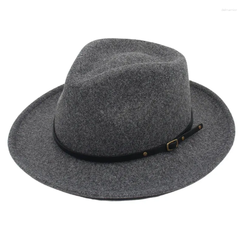 Berretti Cappello a bombetta Fedora Piccola cintura nera Accessori Modello di moda Passerella Berretto in feltro Stile jazz Dance Dress Up Party per unisex