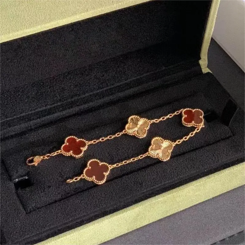 18K Rose Gold 4 Four Leaf Clover Luxury Designer Bracelet Earrings Necklace Jewelry Sets Women Girls Famous Brand Red Stone Bracelets Bangle Ear Rings Necklaces