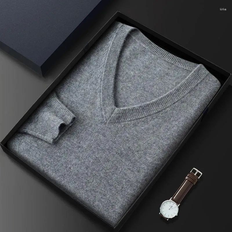 Men's Sweaters Autumn And Winter V-neck Solid Color Cashmere Sweater Casual Pullover Knitted Factory Wh