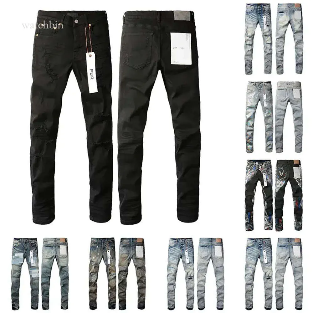 Mens Purple Jeans Designer Jeans Fashion Distressed Ripped Bikers Womens Denim Cargo for Men Black Pants 90