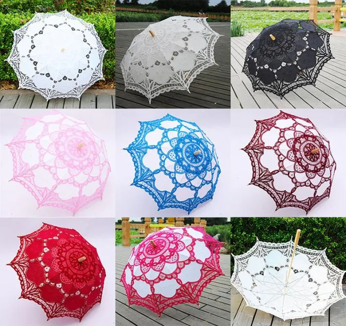 48cm Long handle lace Umbrellas Handmade Art wedding Bridesmaid gifts Embroidery Wedding Umbrella parasol Romantic Bridal WX918726309974