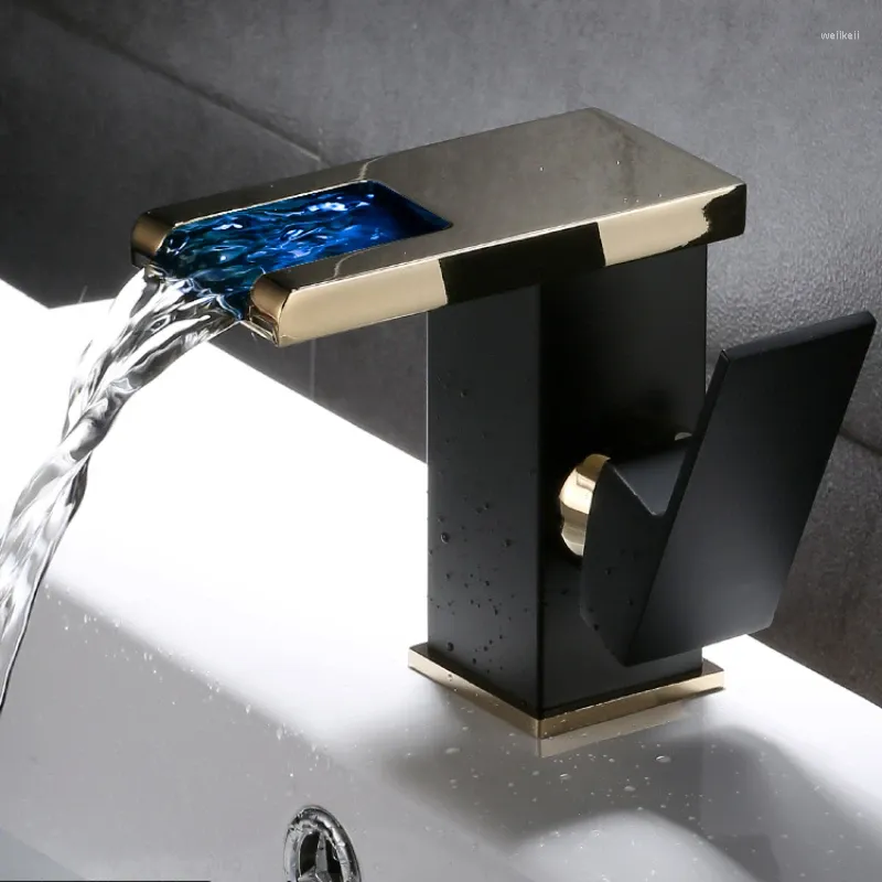 Bathroom Sink Faucets All Copper Faucet Waterfall Water Outlet Wash Basin Cabinet Single Hole Black And Cold