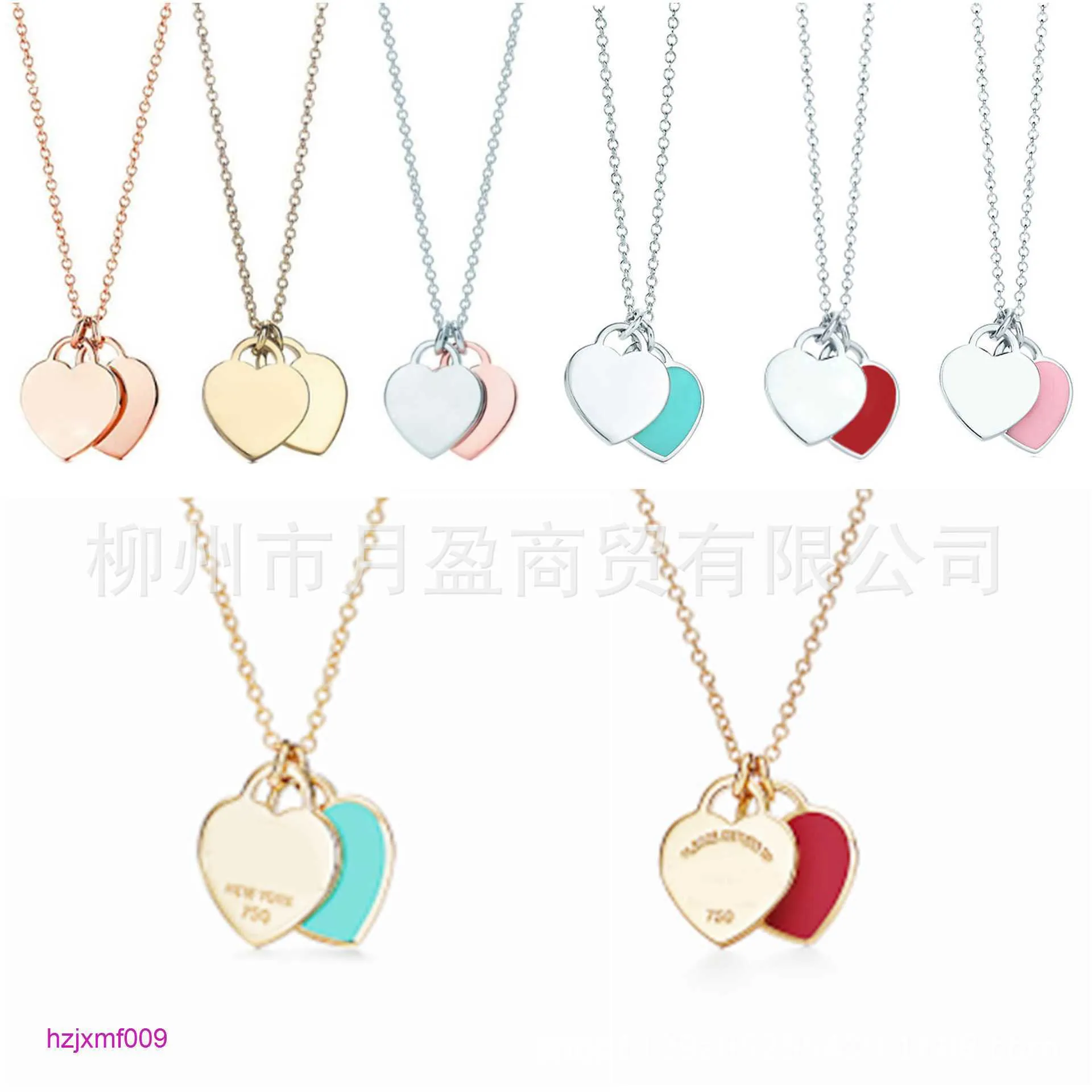 Ty4f Designer Tiffanyset hanger kettingen t Family High Edition liefde ketting dames 925 sterling zilver rood roze hart drop emaille blauwe kraag ketting dubbele h