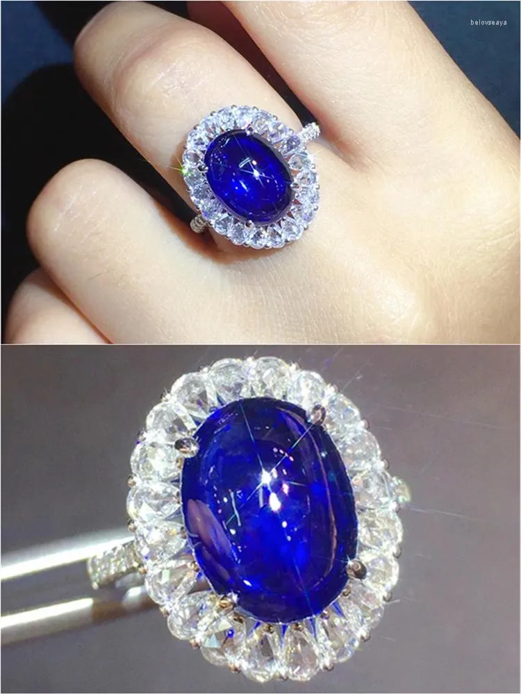 Cluster Rings Luxury Oval Topaz Blue Crystal Sapphire Gemstones Diamonds Flowers for Women White Gold Filled Silver Fine Jewelry Bijoux