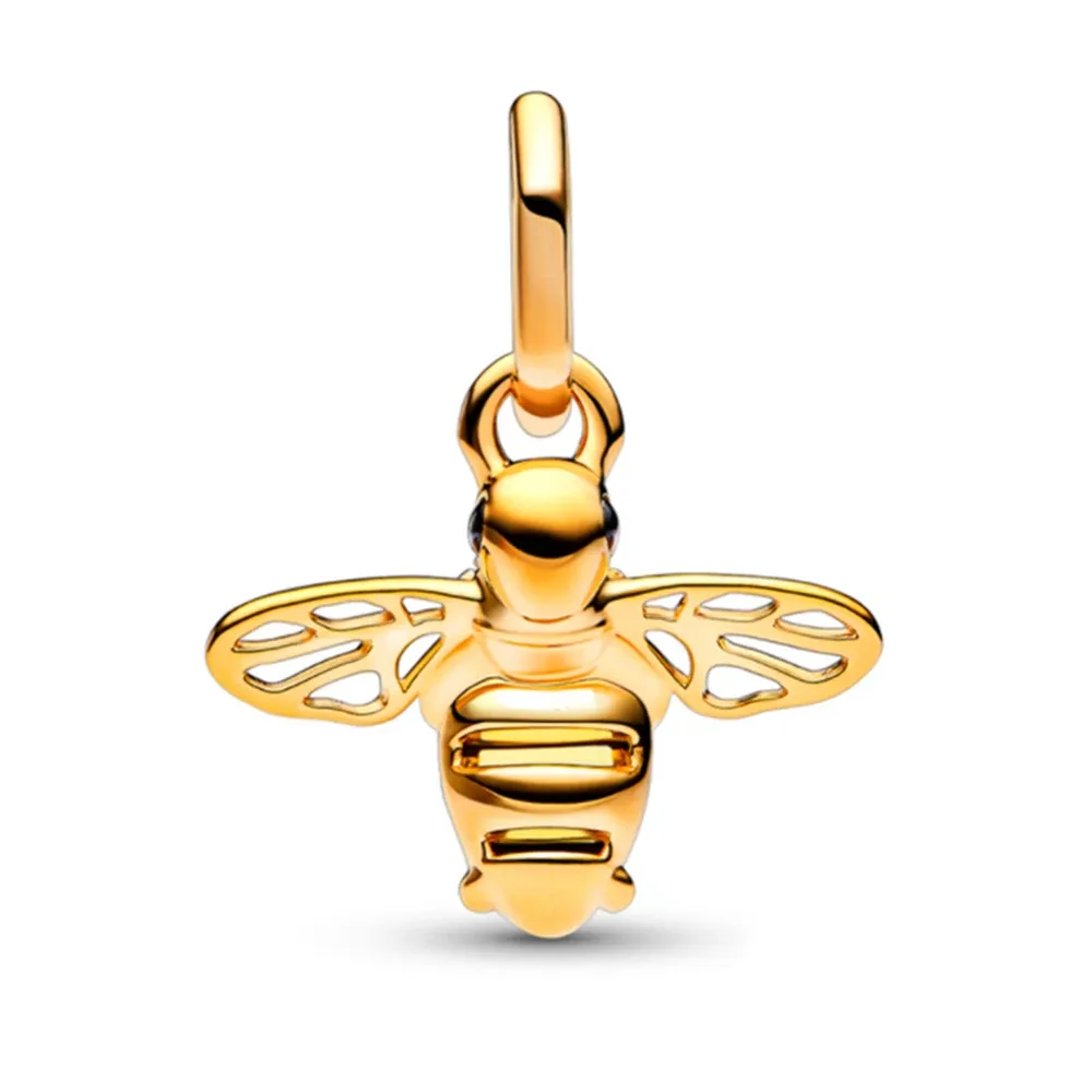 Söt djur 925 Sterling Silver Sparkling Bee Dangle Charm Fit Original Pan Armband Bangle Diy Fine Jewelry