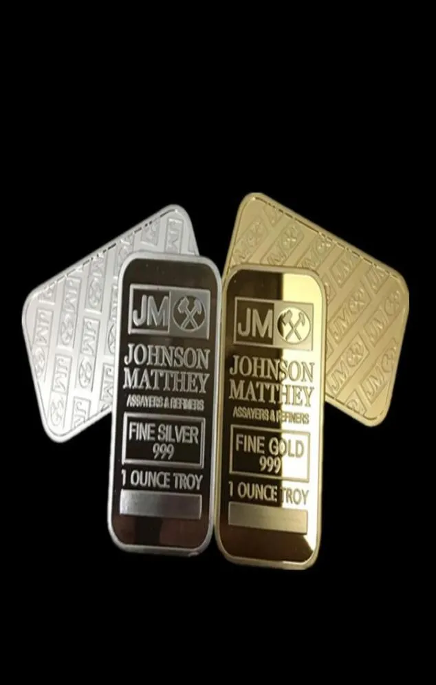 50 pcs Non magnetic American Johnson Matthey badge JM one ounce 24K real gold silver plated metal souvenir coin with diiferent ser6242730