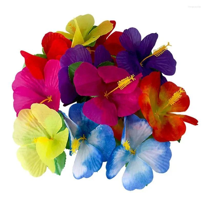 Dekorative Blumen 72 Stück Simulation Hibisci Po Requisiten Hawaii Tisch FlowerDecors (zufällige Farbe)