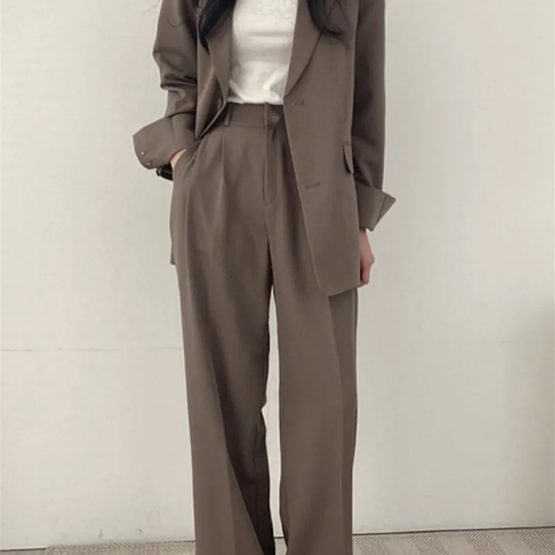 Blazer 2 Piece Set Womens Outifits Autumn Winter Korean Fashion Pants Passar Office Lady Lady Dressing Female Clothing 240106