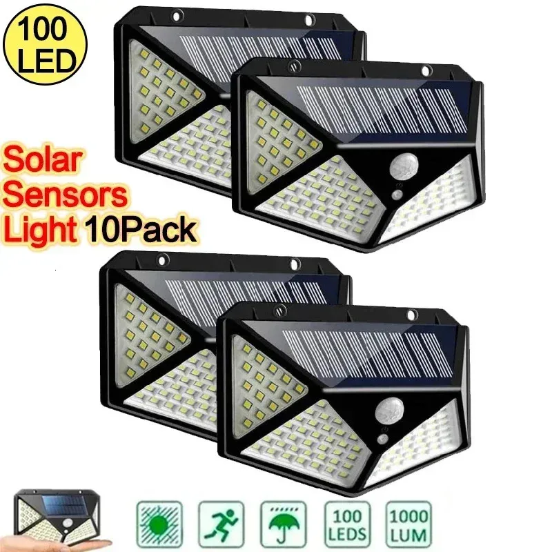 100 LED Solar Wall Lights 124st Outdoor Lamp Pir Motion Sensor Powered Sunlight Street Light for Garden 240108