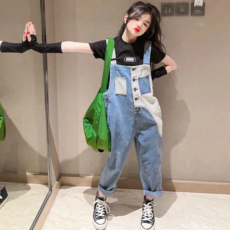 Teen Girls Denim Jumpsuit Jeans Rompers for Kids Children s Bib Overalls Playsuit Casual Summer Outfits Clothing 5 10 Years