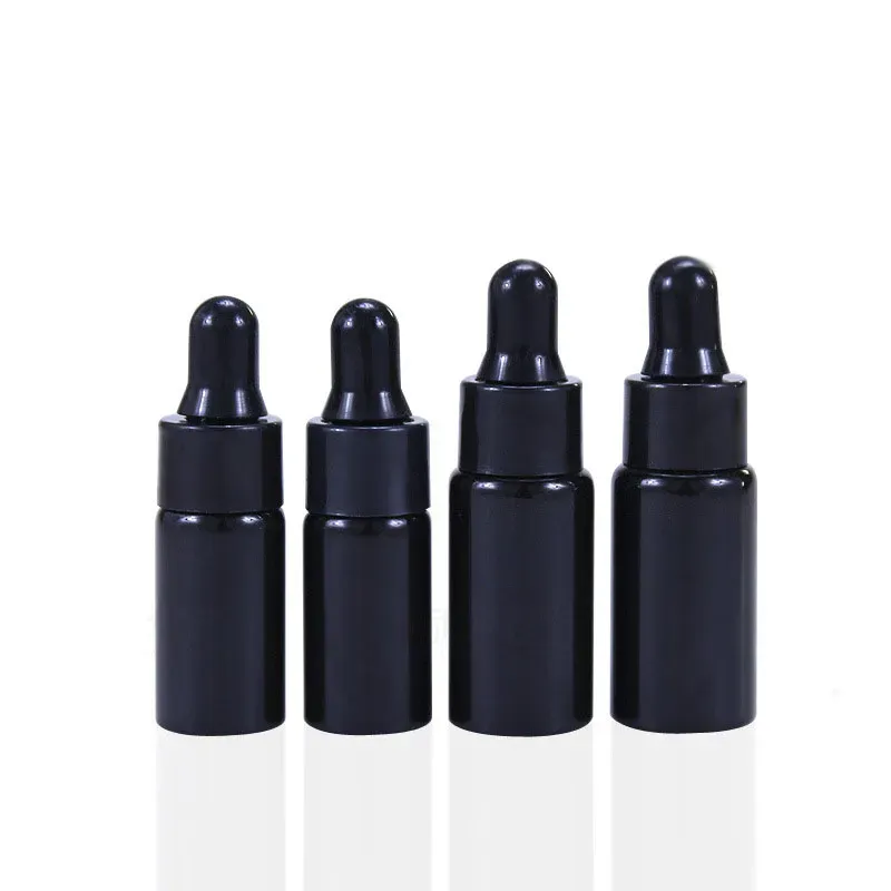 3 ml 5 ml mini glas eteriska olja parfymflaskor flytande reagens pipett ögon dropper aromaterapi flaskor svart/vit ll