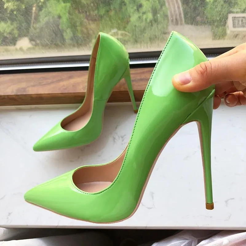 Chaussures habillées Lime Green Femmes Patent Pointy Toe Slip sur Talon Haut 8cm 10cm 12cm Pompes Stiletto Confortables